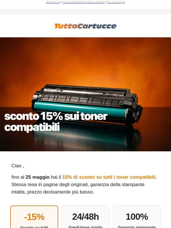 🖨️ Sconto 15% sui toner compatibili — Solo fino al 25 maggio!