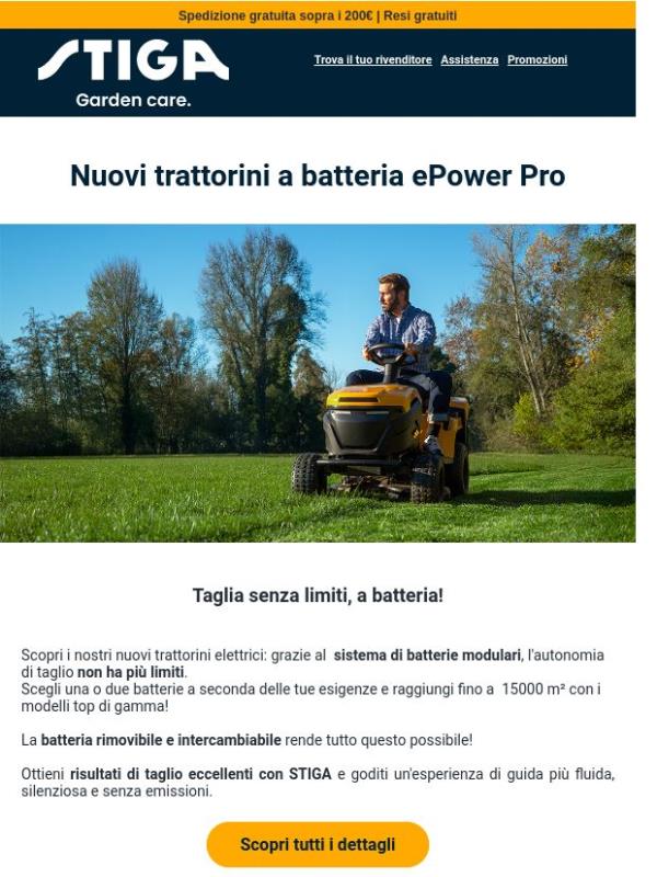 Scopri i nostri nuovi trattorini a batteria