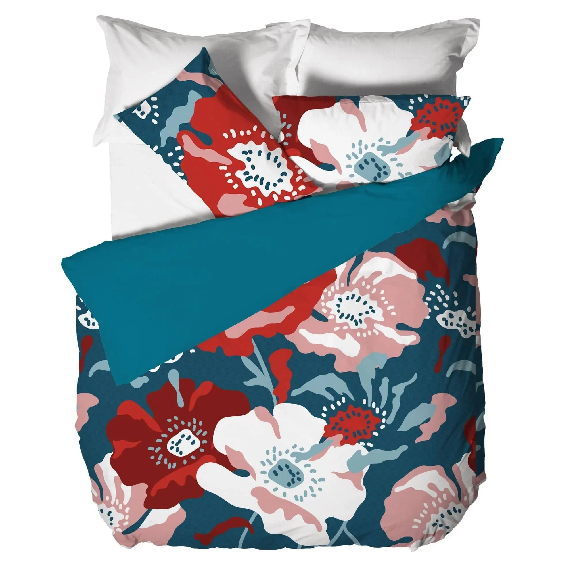 Parure Copripiumino Matrimoniale in Cotone con Stampa Digitale - Fantasia Saturn Poppie Ottanio - Amo La Casa Shop