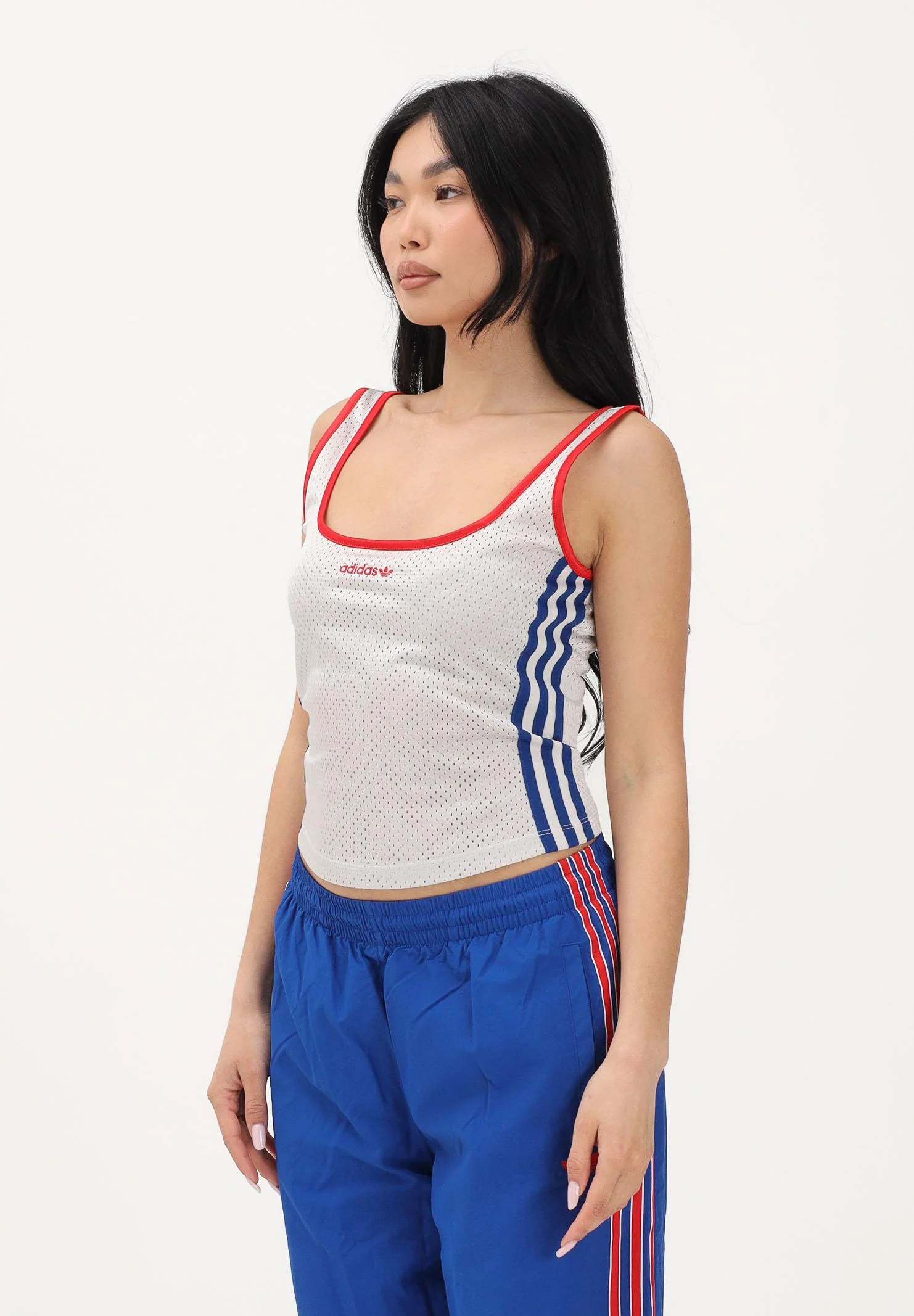 Image of ADIDAS ORIGINALS Canotta bianca da donna con rifiniture rosse e blu