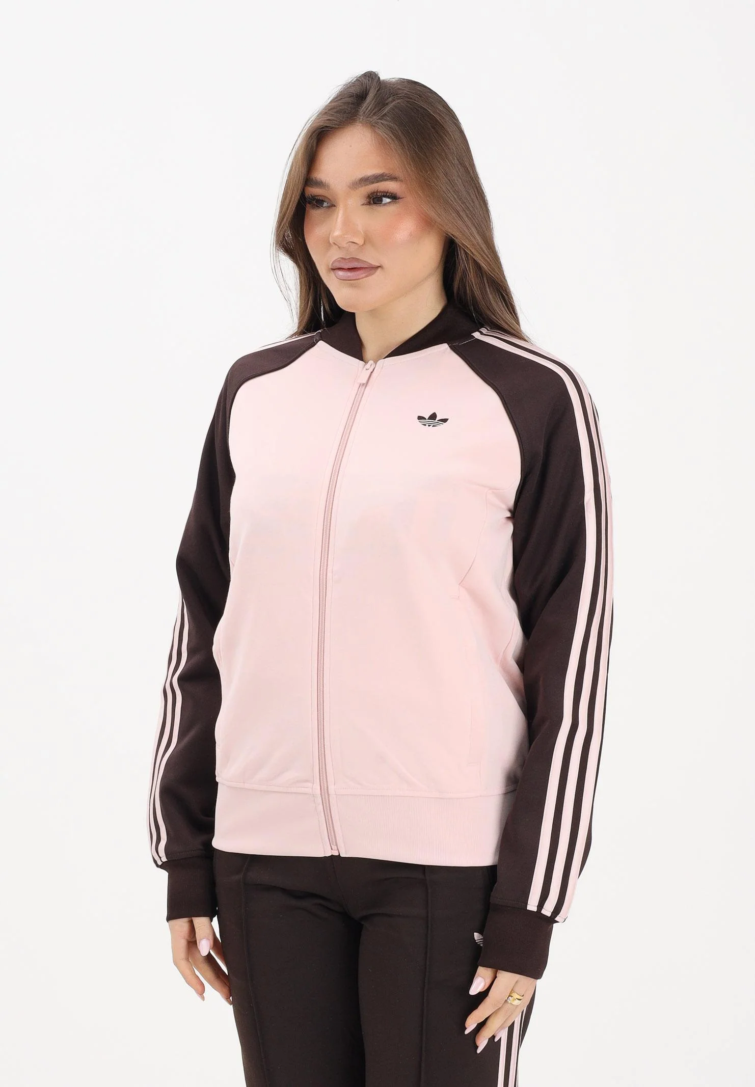 Image of ADIDAS ORIGINALS Felpa con zip SST CLASSIC rosa e marrone da donna