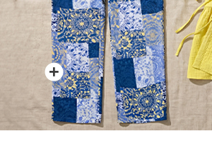 Pantaloni modello Rose con fantasia effetto patchwork, taglio della gamba ampio e cintura elastica