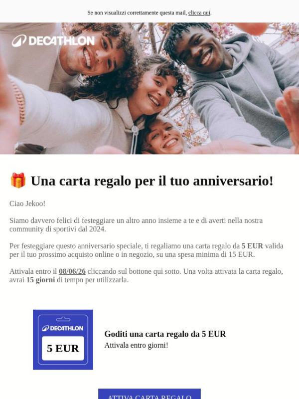 🎉 Solo per te una carta regalo da 5€!