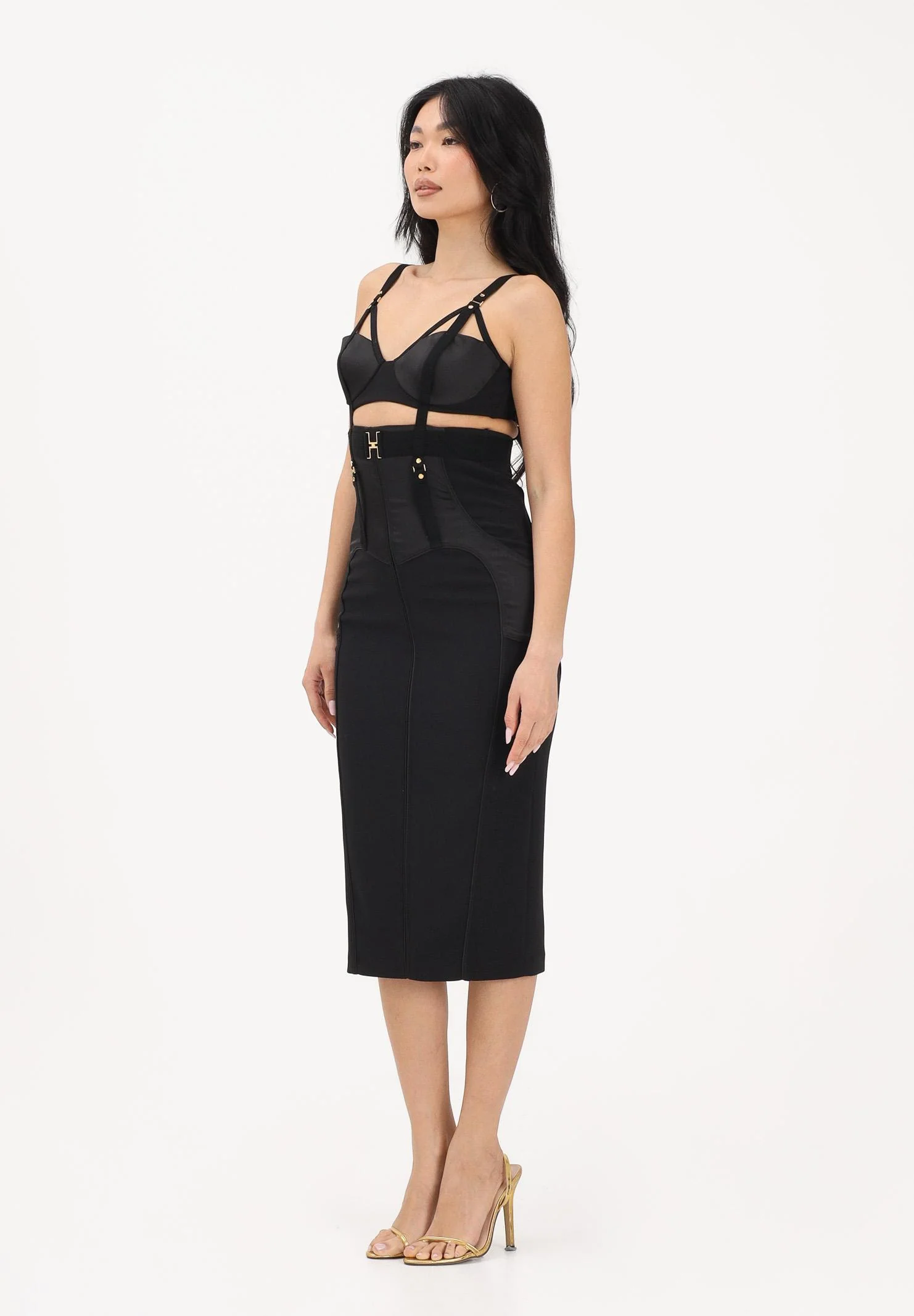 Image of ELISABETTA FRANCHI Abito midi a tubino nero da donna