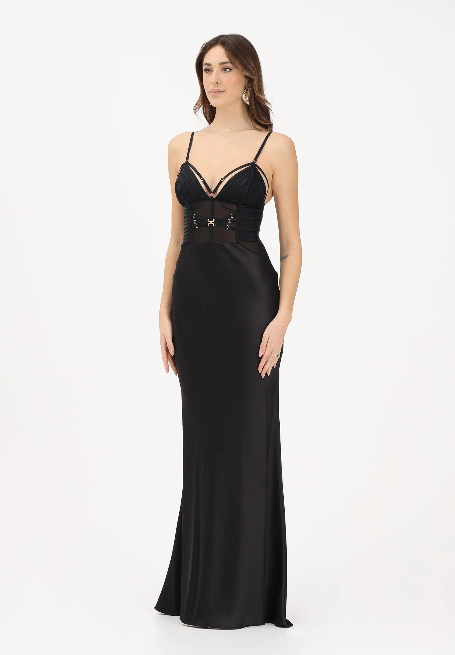 Image of ELISABETTA FRANCHI Abito lungo nero da donna in raso