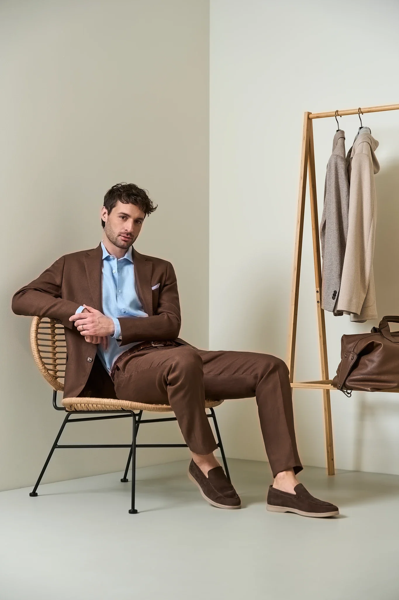 Image of Giacca marrone lino custom fit