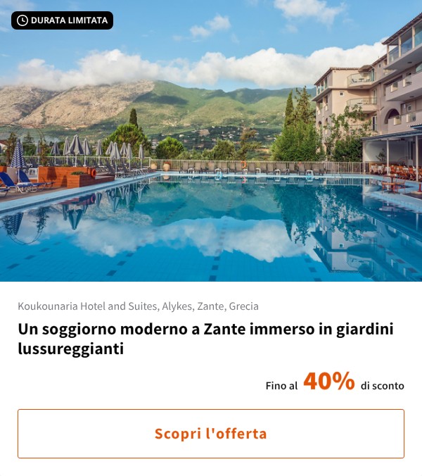 Un soggiorno moderno a Zante immerso in giardini lussureggianti