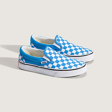 Bright Azure Blue Big Kids Classic Slip-On Checkerboard Shoe
