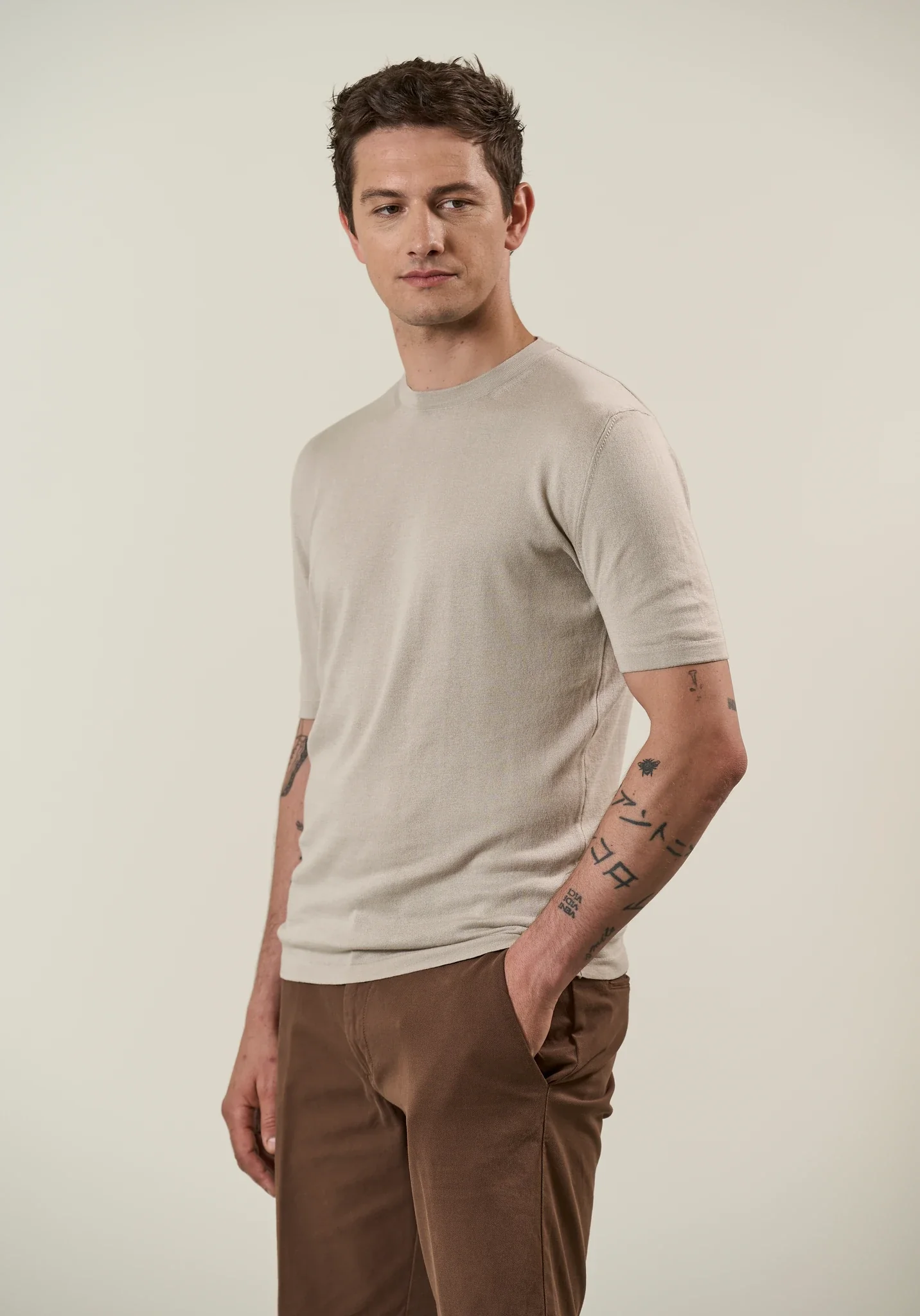 Image of T-Shirt beige cotone tricotina