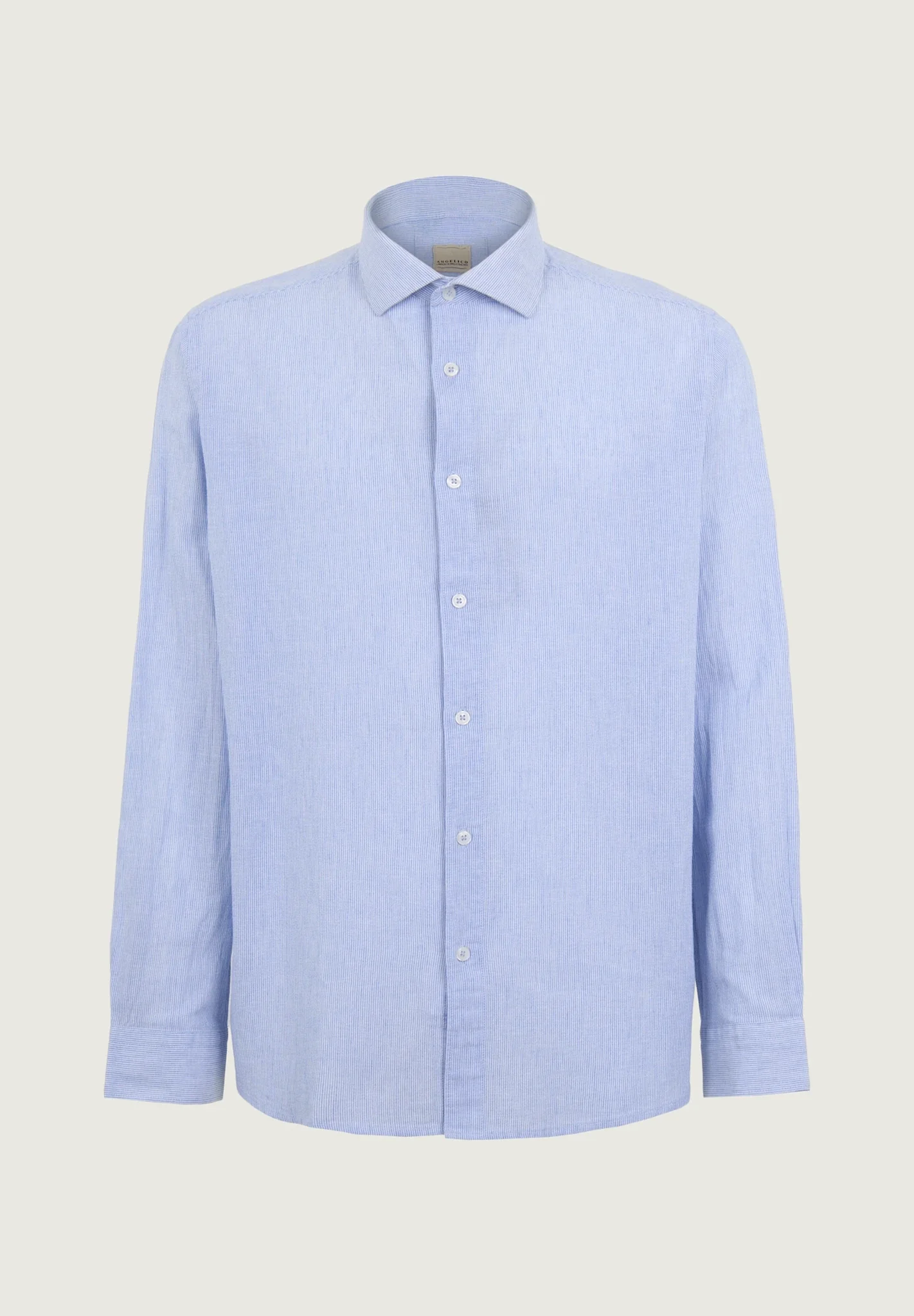 Image of Camicia azzurra bianca millerighe lino cotone custom fit