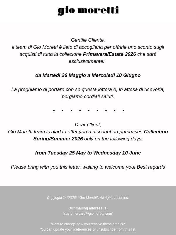 Gio Moretti Private Sale