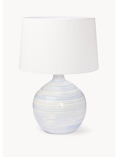 Lampada da comodino con base in ceramica e paralume in cotone