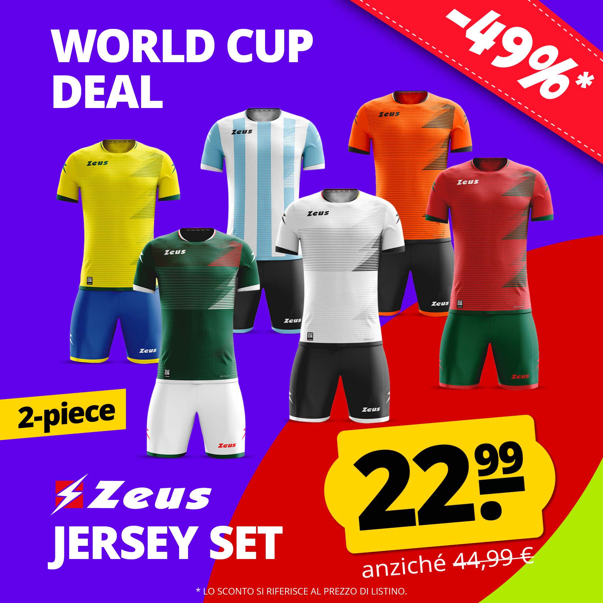 zeus mundial teamwear set maglia con pantaloncini arancione