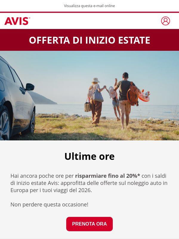 Ultime ore: -20% sul tuo noleggio auto