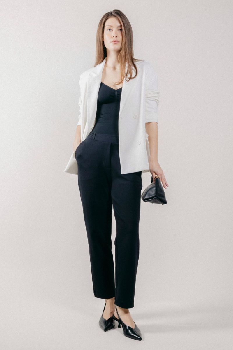Pantalone a Gamba Dritta in Interlock Black Donna