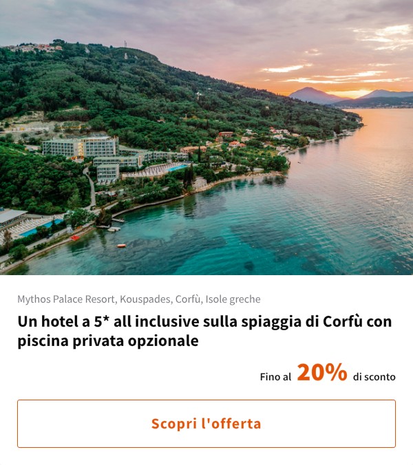 Un hotel a 5* all inclusive sulla spiaggia di Corfù con piscina privata opzionale