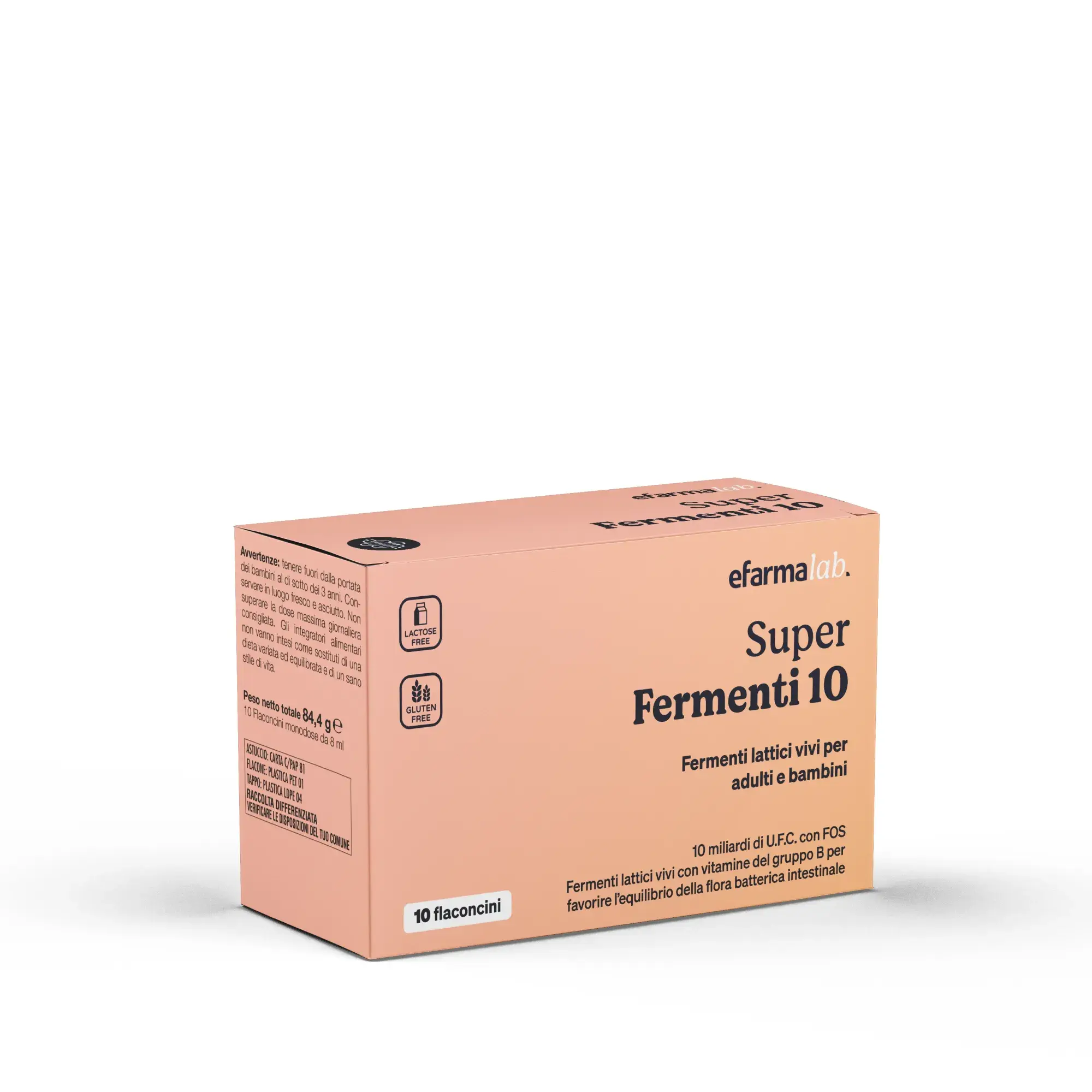 eFarmaLab Super Fermenti 10 Integratore di Fermenti Lattici Per Adulti e Bambini 10 Flaconcini da 8 ml