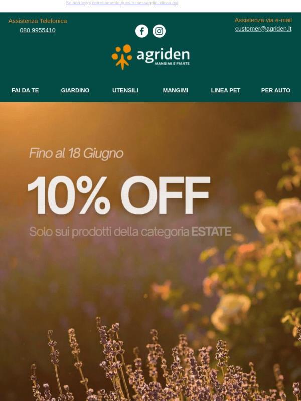 Scopri come ottenere il -10% sulla categoria ESTATE! Solo su Agriden! 🌿