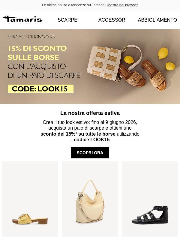 La nostra offerta estiva 🌞 15% di sconto su tutte le borse con l'acquisto di un paio di scarpe!
