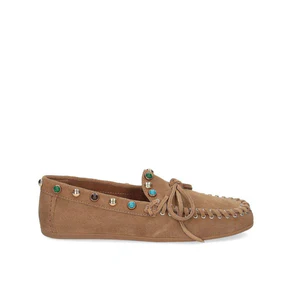 Inuovo Mocassino Donna con Pietre Multi in Camoscio Tabacco Cuoio