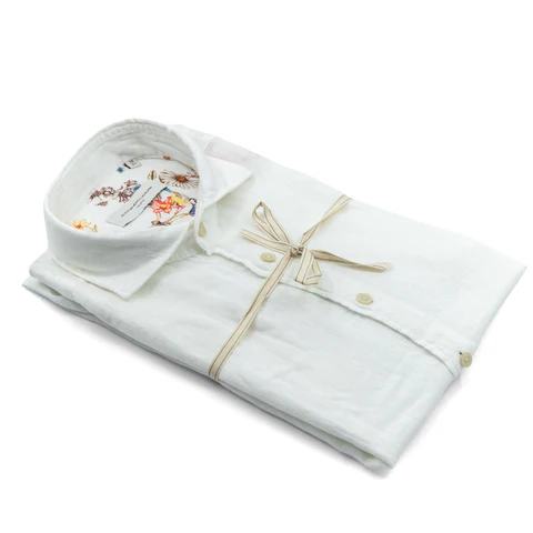 Camicia Bianca in Lino con Interno Floreale