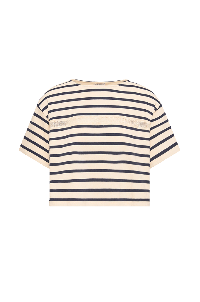 T-shirt in cotone a righe con bordo macramè