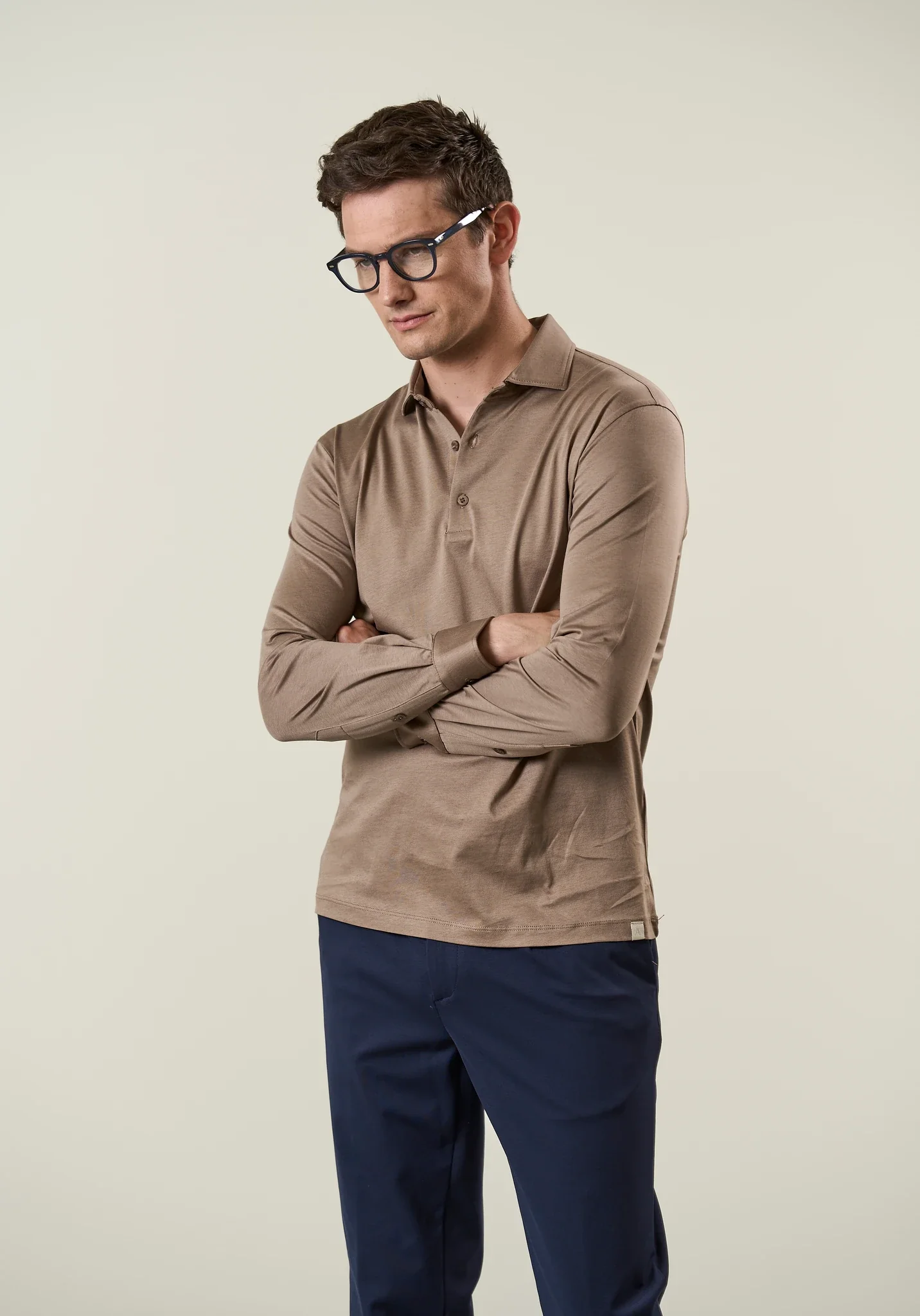 Image of Polo camicia beige jersey