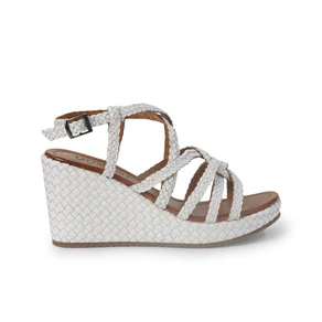 Vueva Sandali Zeppa Alta Donna in Pelle Intrecciata Bianca