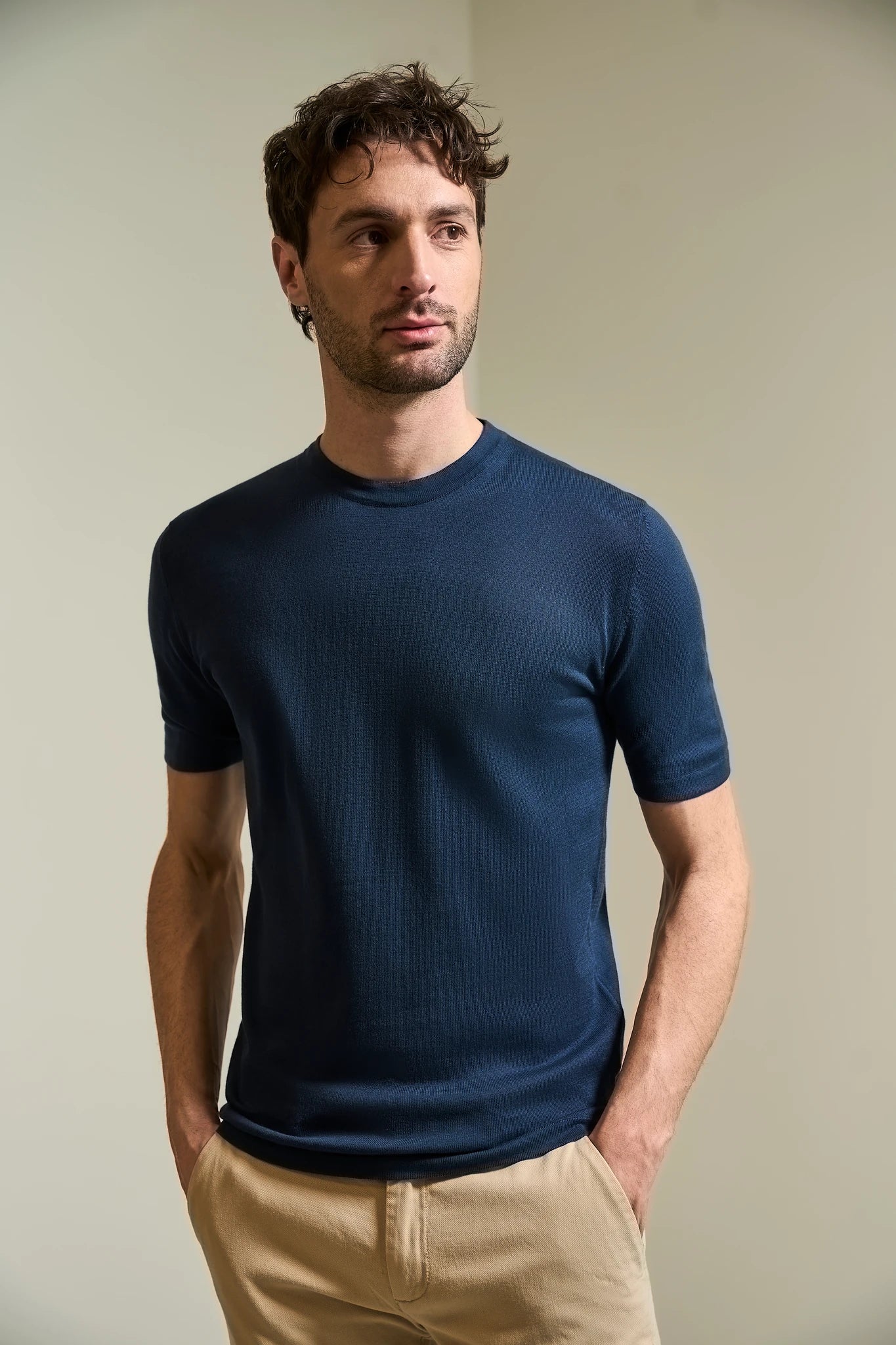 Image of T-Shirt blu cotone tricotina