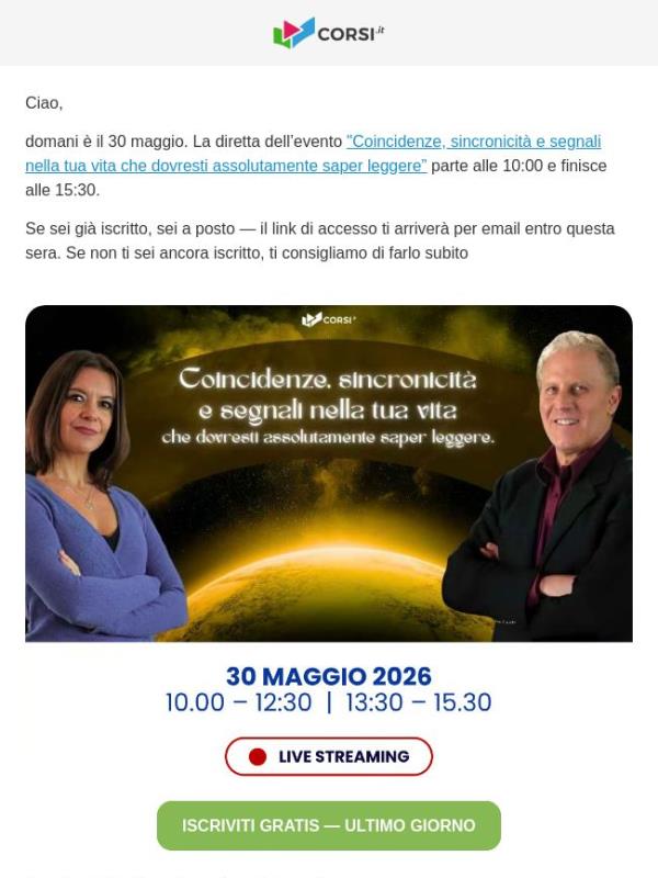 Domani alle 10:00 (ti aspettiamo)