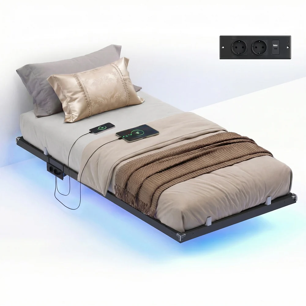 Image of Struttura letto con LED effetto fluttuante e multipresa