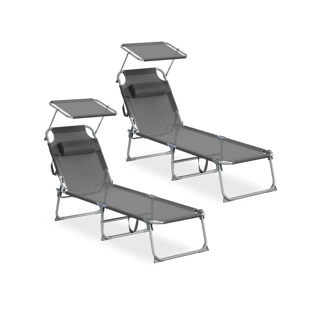 Image of Set da 2 Sedie a Sdraio Pieghevoli con Schienale Regolabile