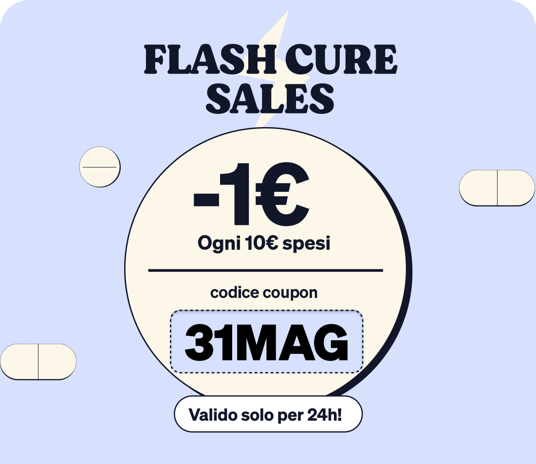 Pattern of three blue flash-sale coupon graphics showing €1 off every €10 spent with coupon code 31MAG, 24‑hour offer