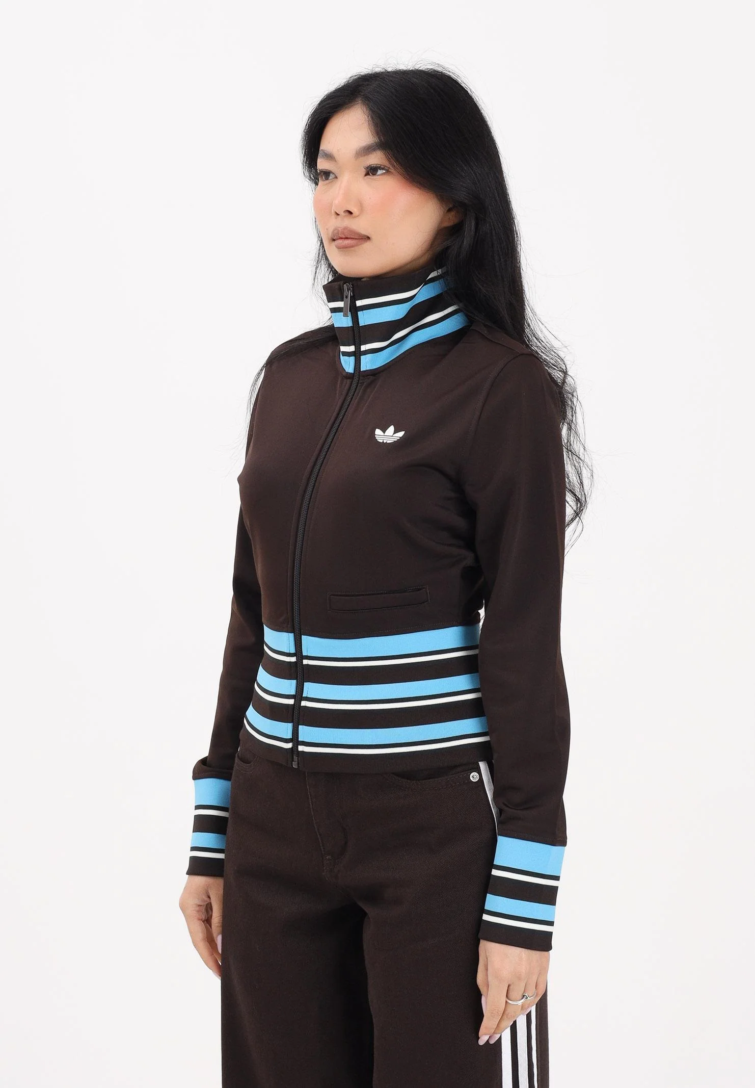 Image of ADIDAS ORIGINALS Felpa con zip Vintage TT marrone e azzurra da donna