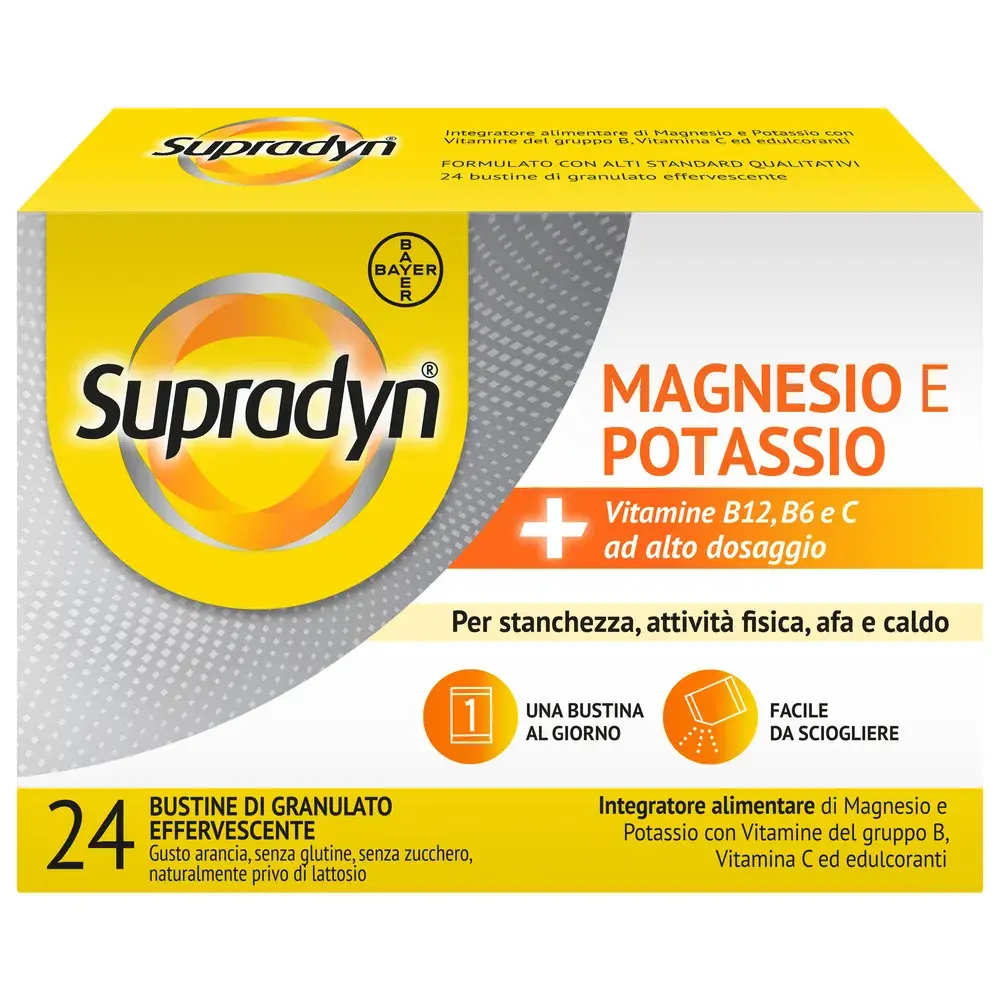 Supradyn Magnesio e Potassio Integratore Con Vitamine B, Acido Folico e Minerali 24 Bustine Effervescenti