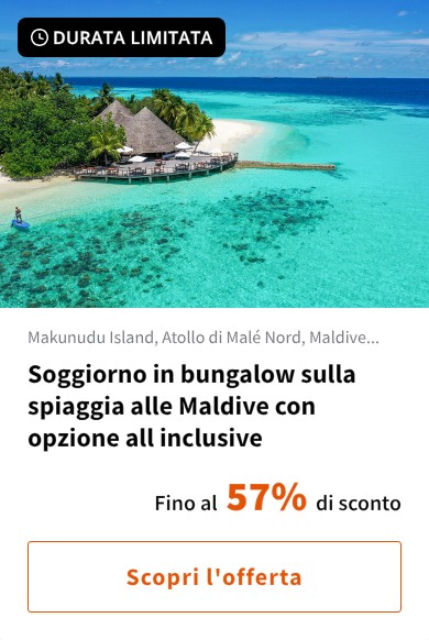 Soggiorno in bungalow sulla spiaggia alle Maldive con opzione all inclusive