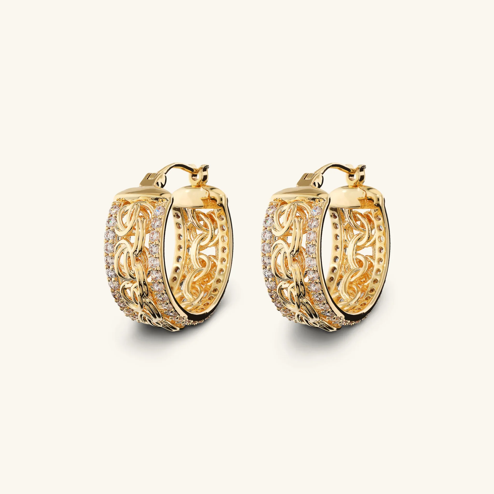 Image of Orecchini a Cerchio Catena Bizantina con Pavé di Cubic Zirconia