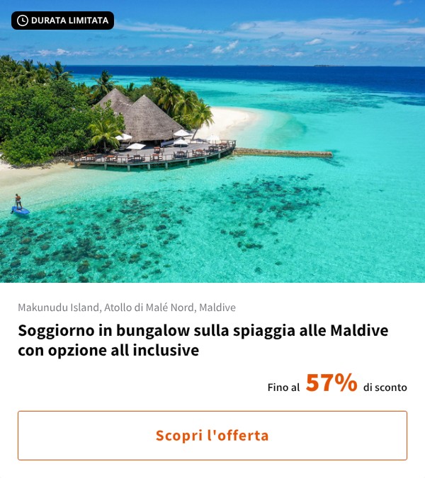 Soggiorno in bungalow sulla spiaggia alle Maldive con opzione all inclusive