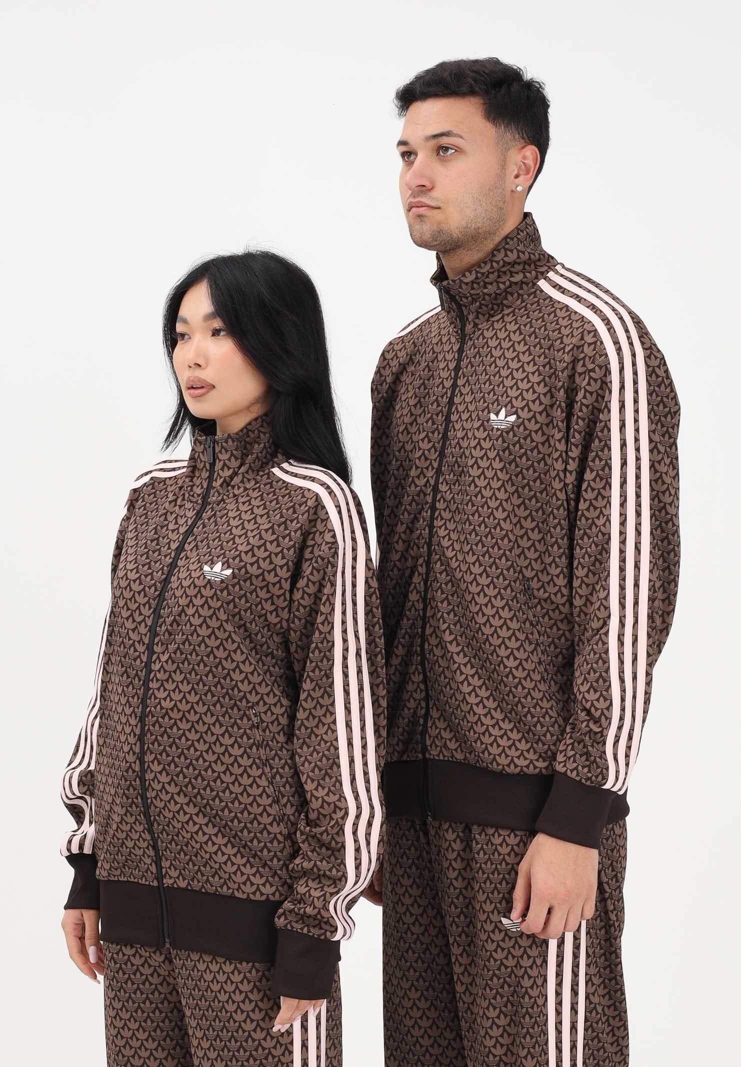 Image of ADIDAS ORIGINALS Felpa con zip Firebird Loose Monogram marrone e rosa per uomo e donna