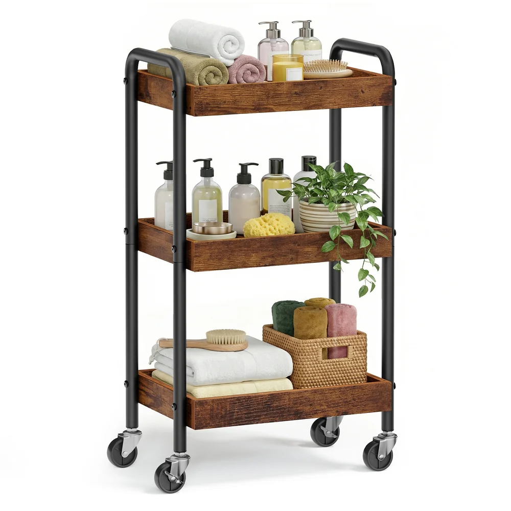 Image of Carrello portaoggetti in acciaio con maniglie facile da montare