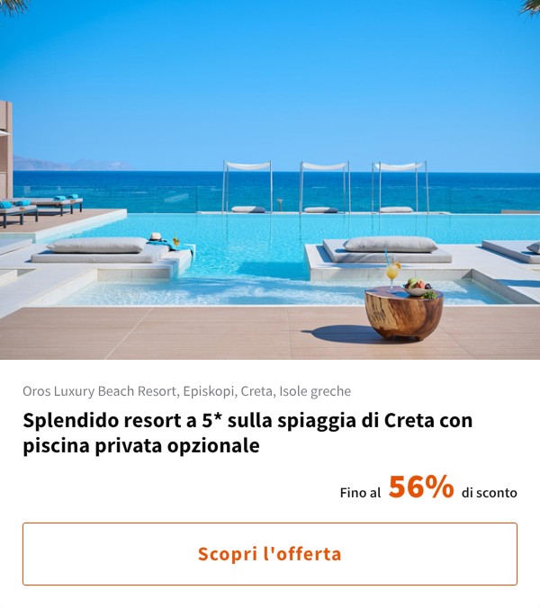 Splendido resort a 5* sulla spiaggia di Creta con piscina privata opzionale