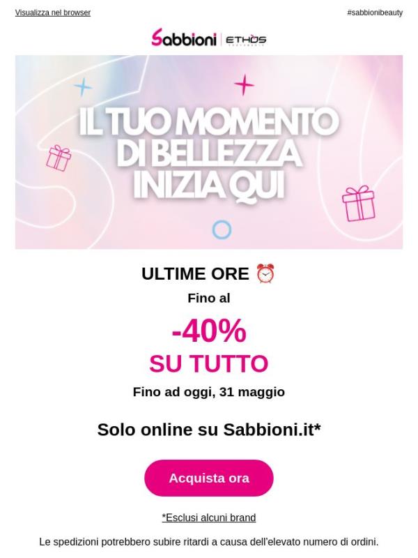 💖 FINO AL -40% SU TUTTO: Solo su Sabbioni.it