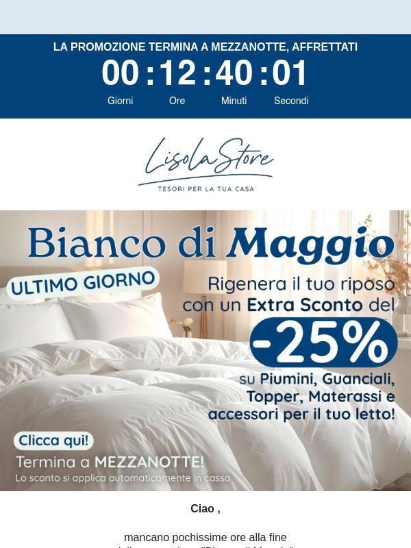 🤍 Ancora poche ore per approfittare di un Extra Sconto del 25% su piumini, guanciali, topper e altro