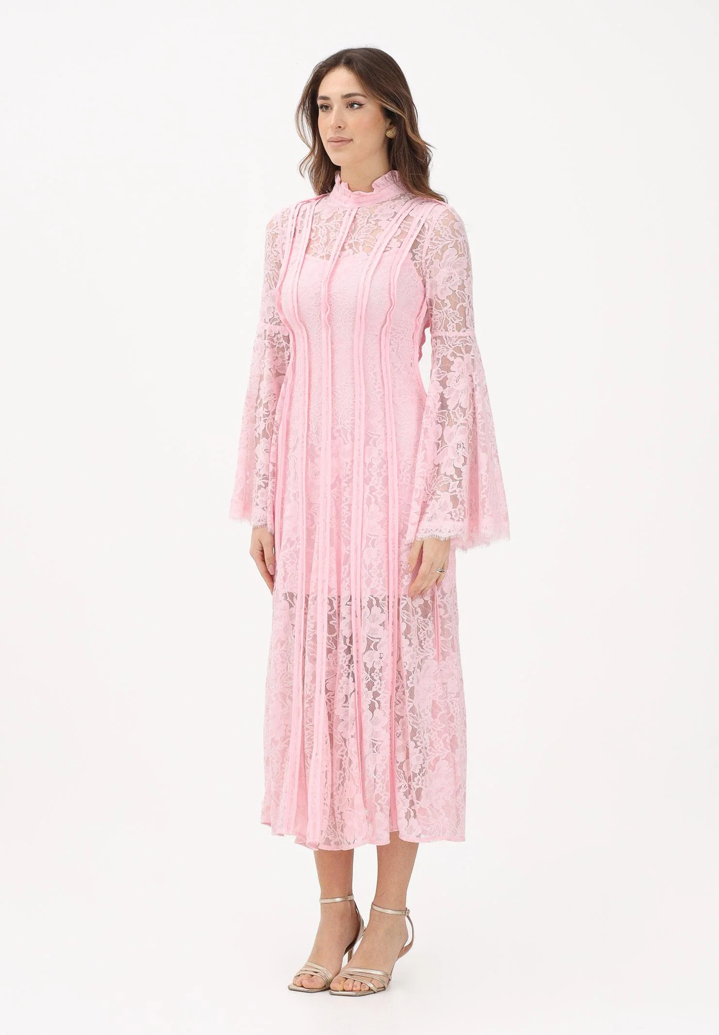 Image of ODI ODI Abito midi rosa da donna realizzato in pizzo floreale