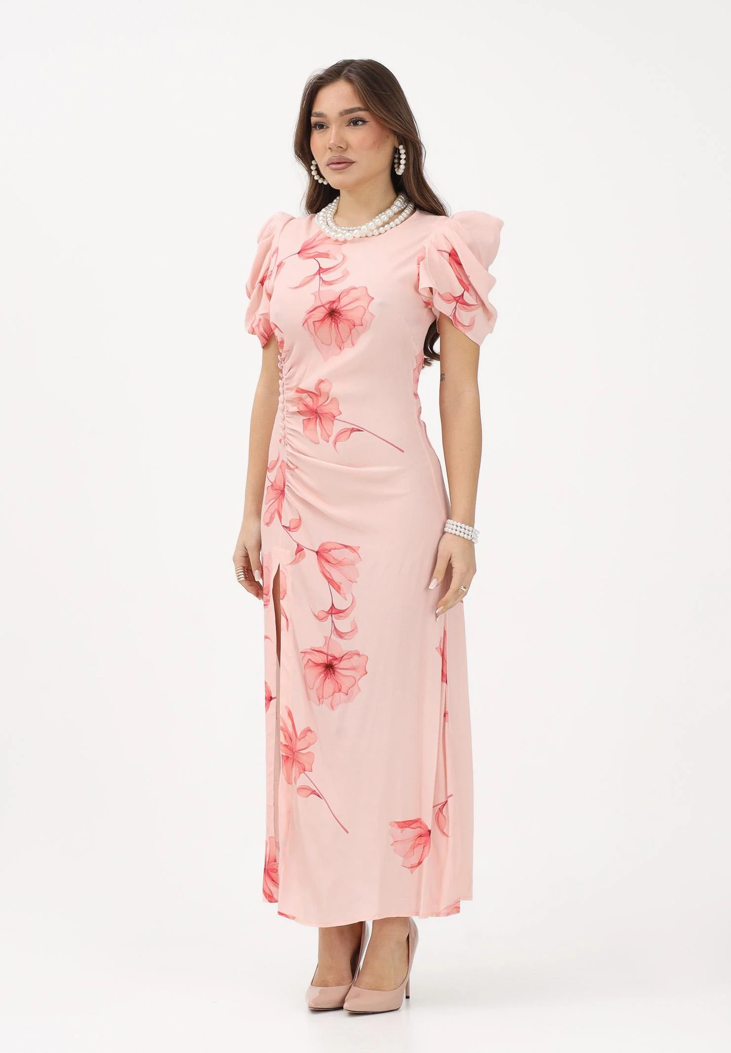 Image of MAR DE MARGARITAS Abito midi Kristel nude da donna con stampa floreale