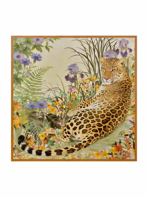 Image of Pura Seta Leopardo & Floreale Sciarpa - Taglia 90x90cm