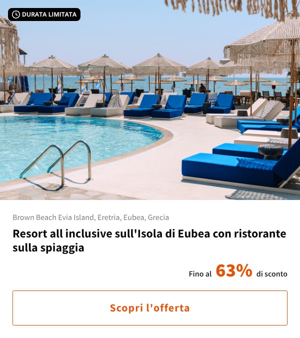 Resort all inclusive sull'Isola di Eubea con ristorante sulla spiaggia