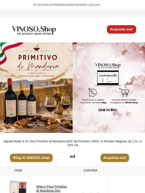 🍷 VINOSO | Per la Grigliata del 2 Giugno il Primitivo Di Manduria