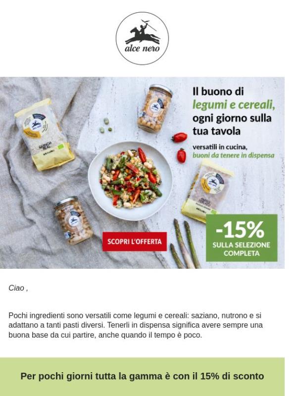 Fai scorta di legumi e cereali con il 15% di sconto