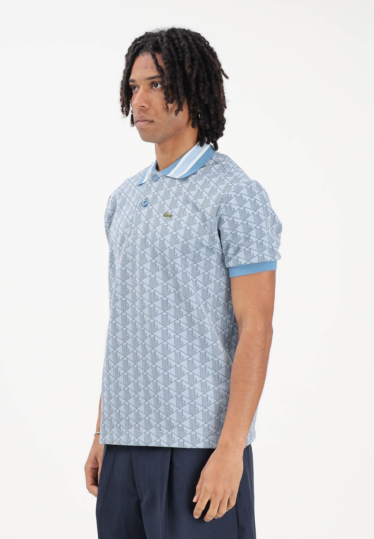 Image of LACOSTE Polo a manica corta azzurra da uomo con motivo monogram